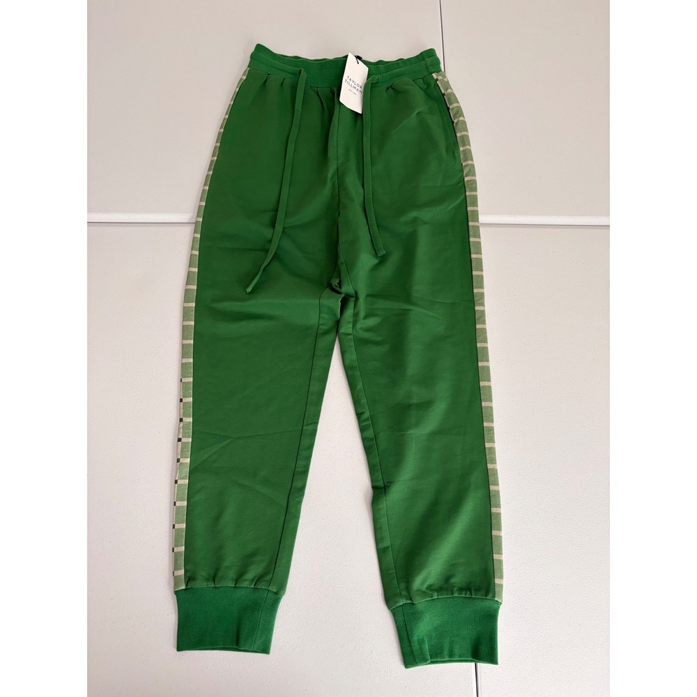 Taylor Tillman Sadie Pant Green Checkered Stripe Cotton Joggers TTSS2509 Med xx